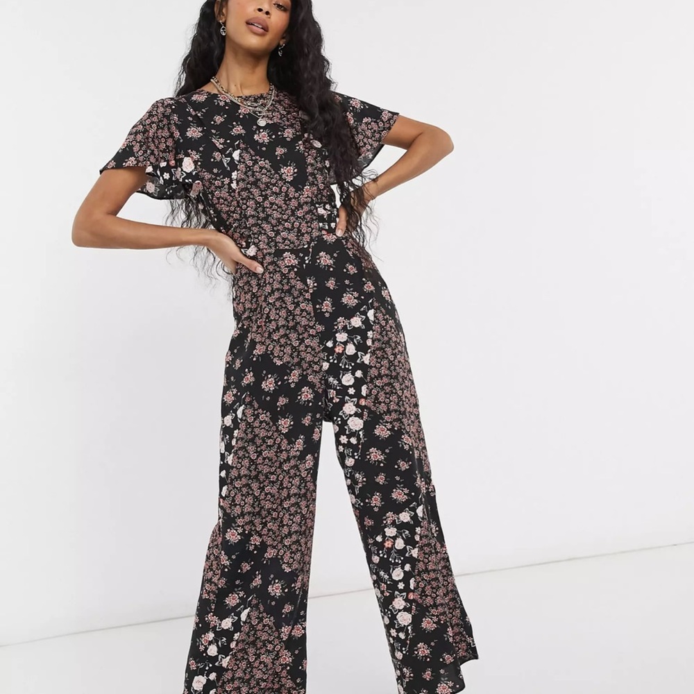 Asos ruffle sleeve tie back floral print jumpsuit